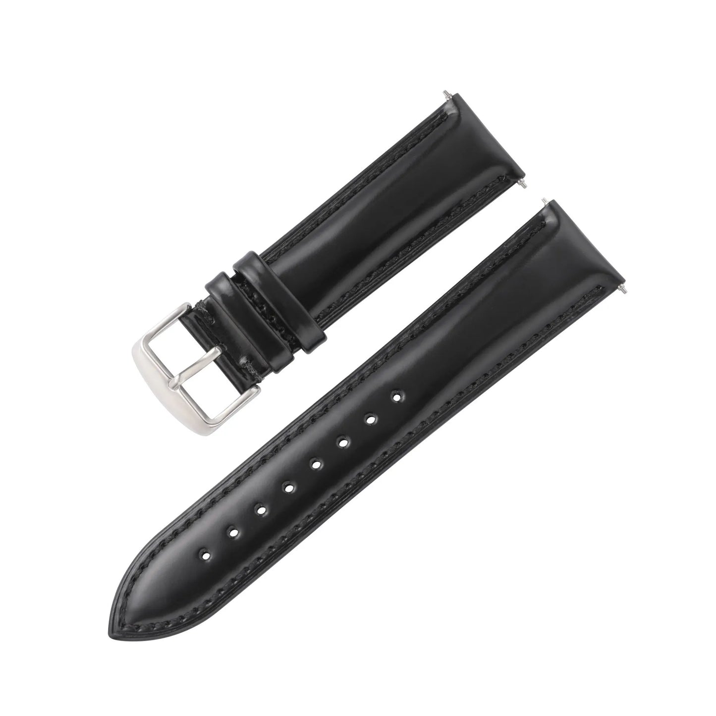 Quick release leather watch strap in bright cowhide, showing colour options and width sizes from 18mm to 22mm