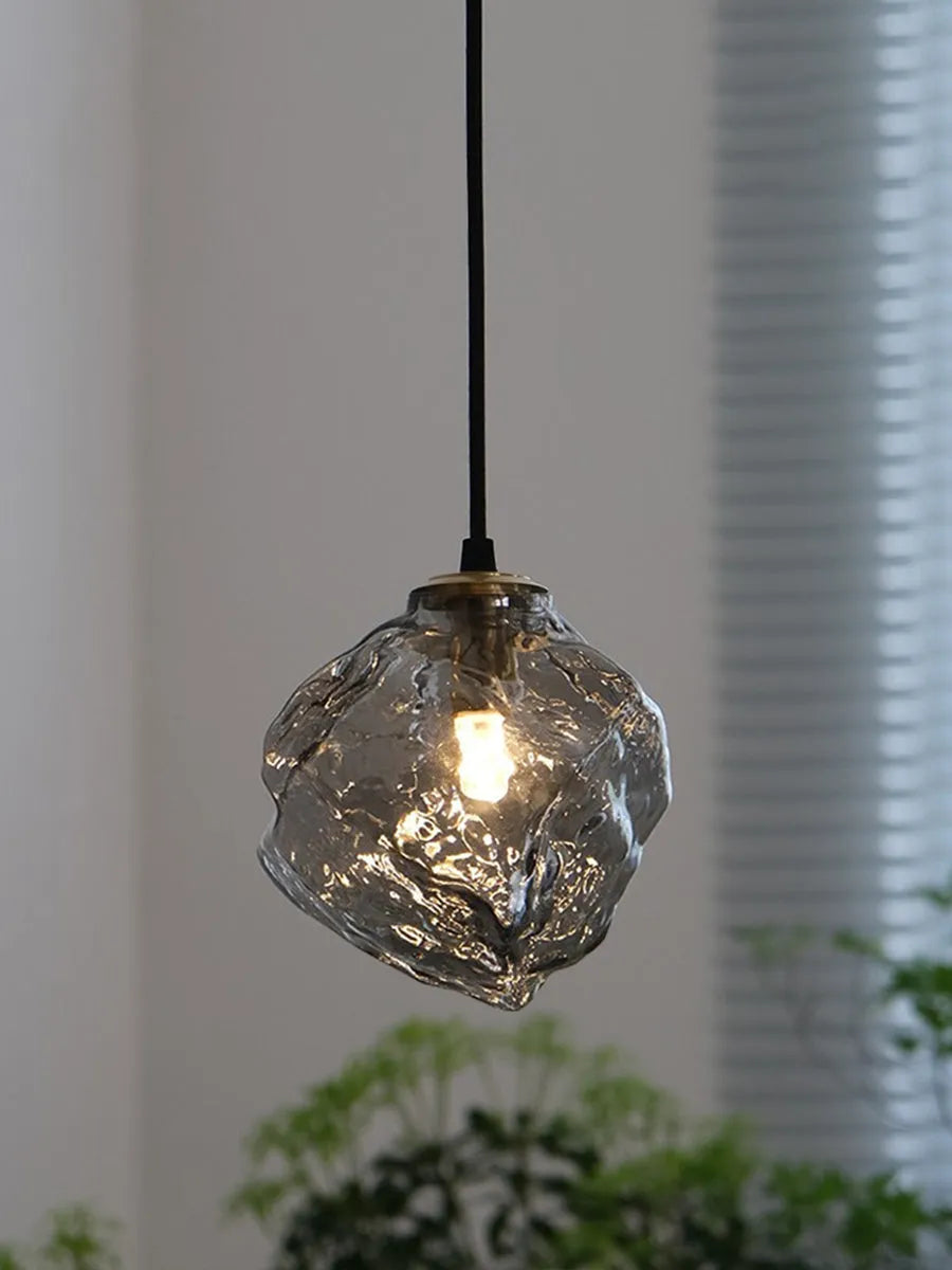 Glass ice cube chandelier in smoky grey, cognac or clear with black hanging wire, 11W-15W LED, 4000K