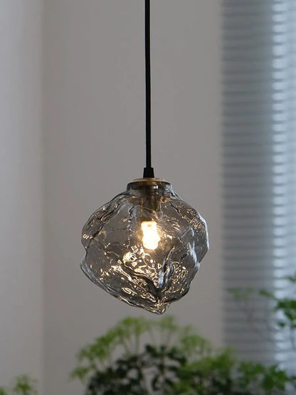 Glass ice cube chandelier in smoky grey, cognac or clear with black hanging wire, 11W-15W LED, 4000K