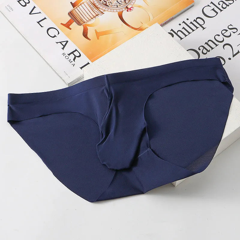 Men's ice silk seamless briefs with bulge pocket in seven colour options