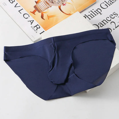 Men's ice silk seamless briefs with bulge pocket in seven colour options