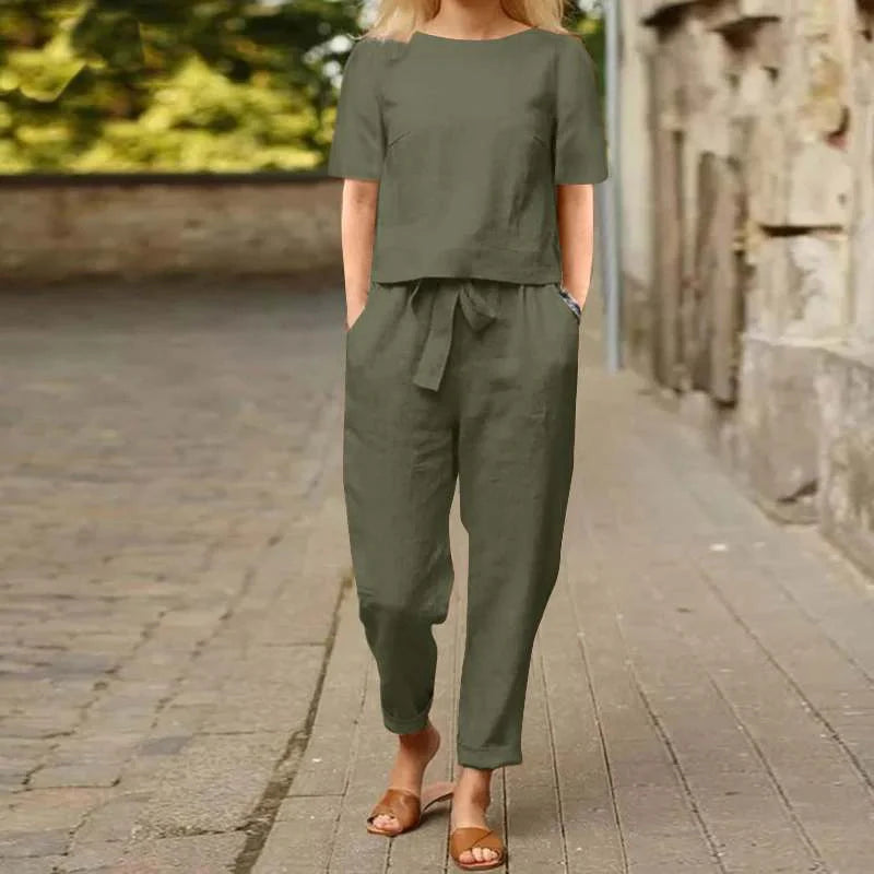 Stylish wide-leg cotton and linen jumpsuit for women in various solid colors