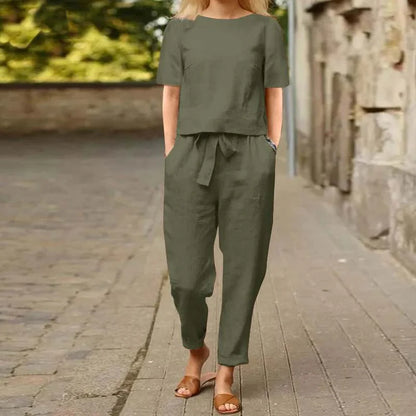 Stylish wide-leg cotton and linen jumpsuit for women in various solid colors