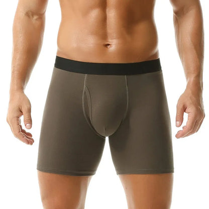 Men's cotton boxer briefs in solid colours, seamless antibacterial design, sizes M to 5XL, multi-pack options.