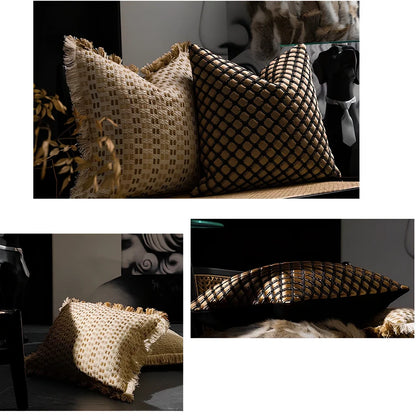 45x45cm vintage woven throw pillow with square design on sofa
