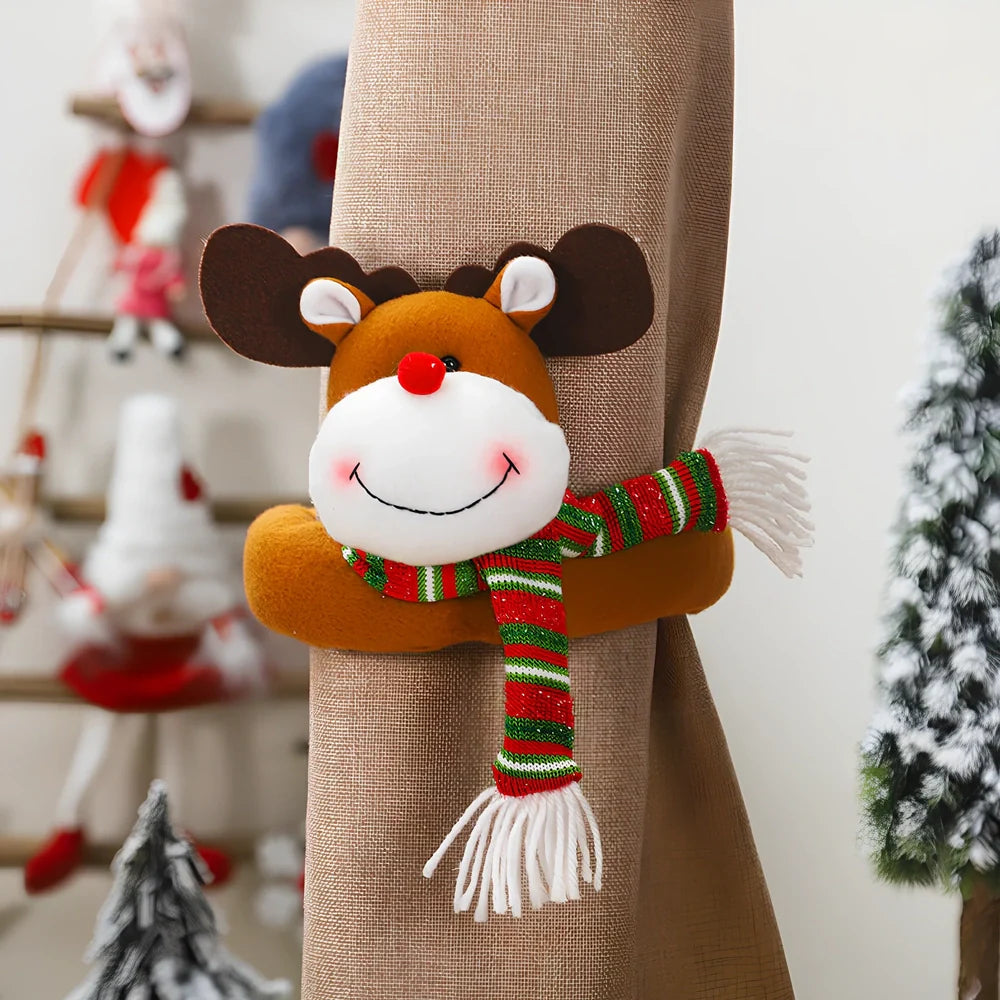 Christmas curtain tieback measuring 34cm by 27cm with Santa snowman reindeer designs