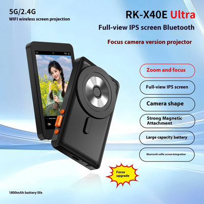 4-inch wireless selfie multi-monitoring device with magnetic mount, plastic body, black and white options.
