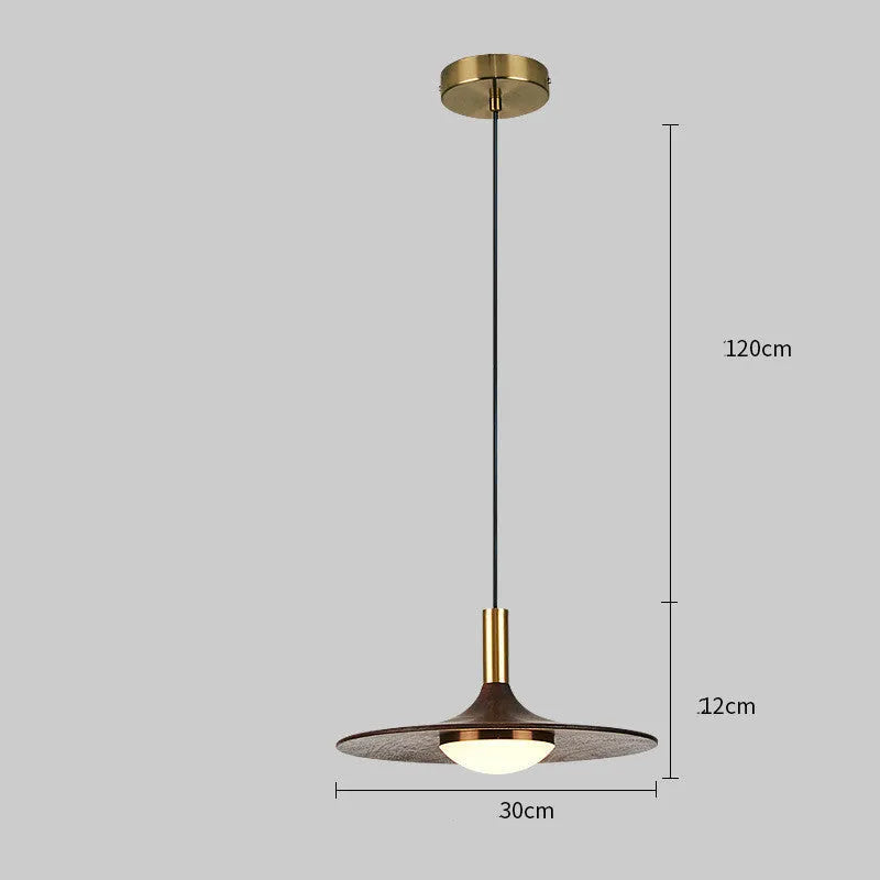 Walnut wood and solid copper fish line pendant chandelier in New Chinese style.