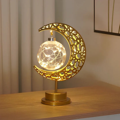 LED modelling lamp with iron shell, 13x14x28cm dimensions, multiple decorative styles including moon and star designs