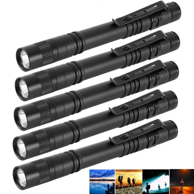 Aluminum LED Flashlight with pen clip, waterproof and lightweight for outdoor use