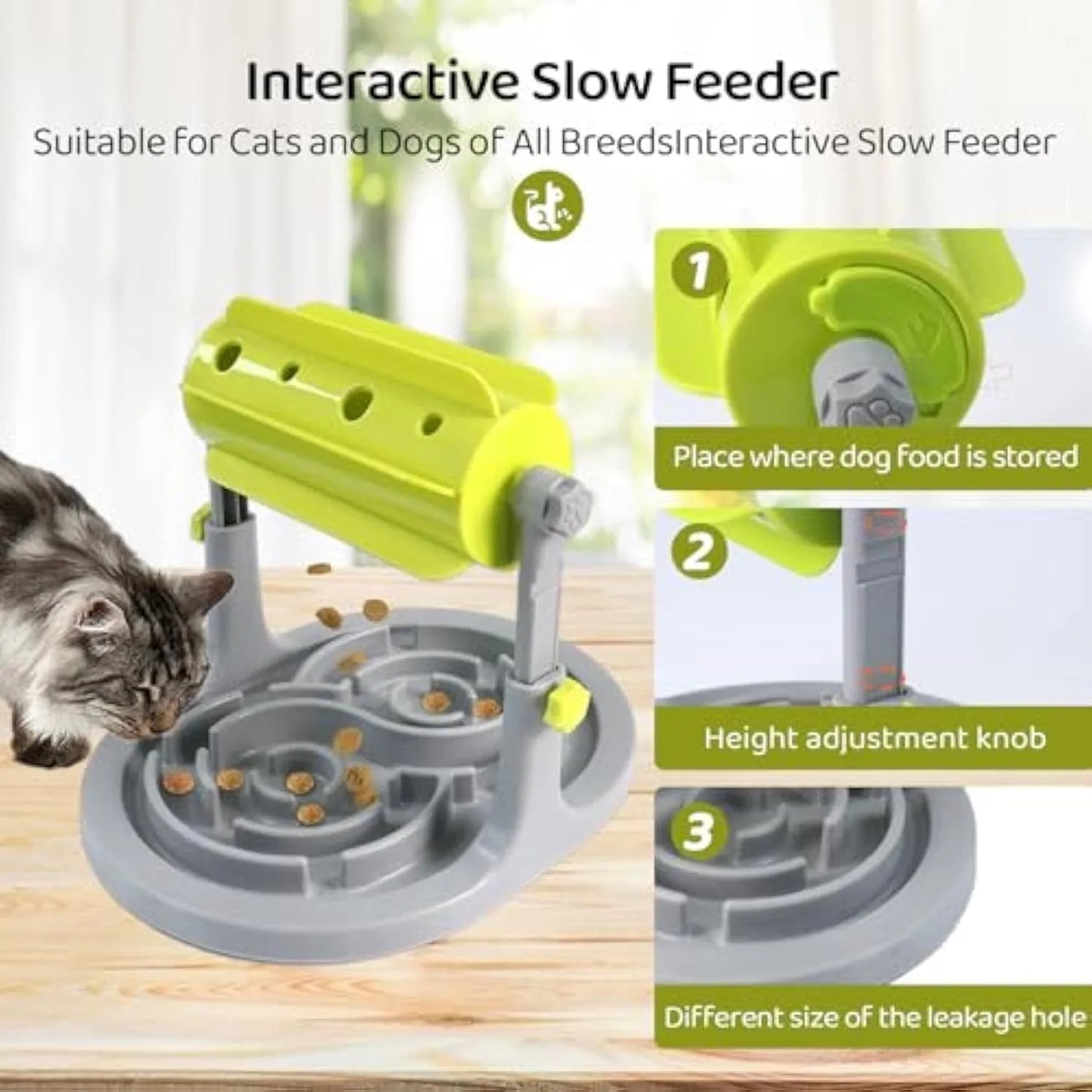 Blue adjustable height pet puzzle feeder with raised food tray patterns for slow eating