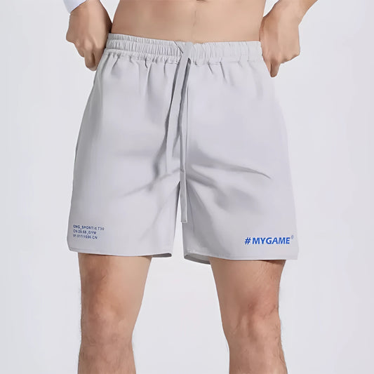 Men's training fitness shorts in blue, black, gray or white with moisture-wicking fabric