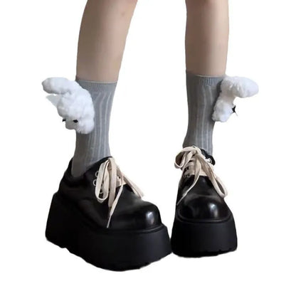 Women's black matte lace-up shoes with 6-8cm English muffin heel and round toe, shown on a neutral background
