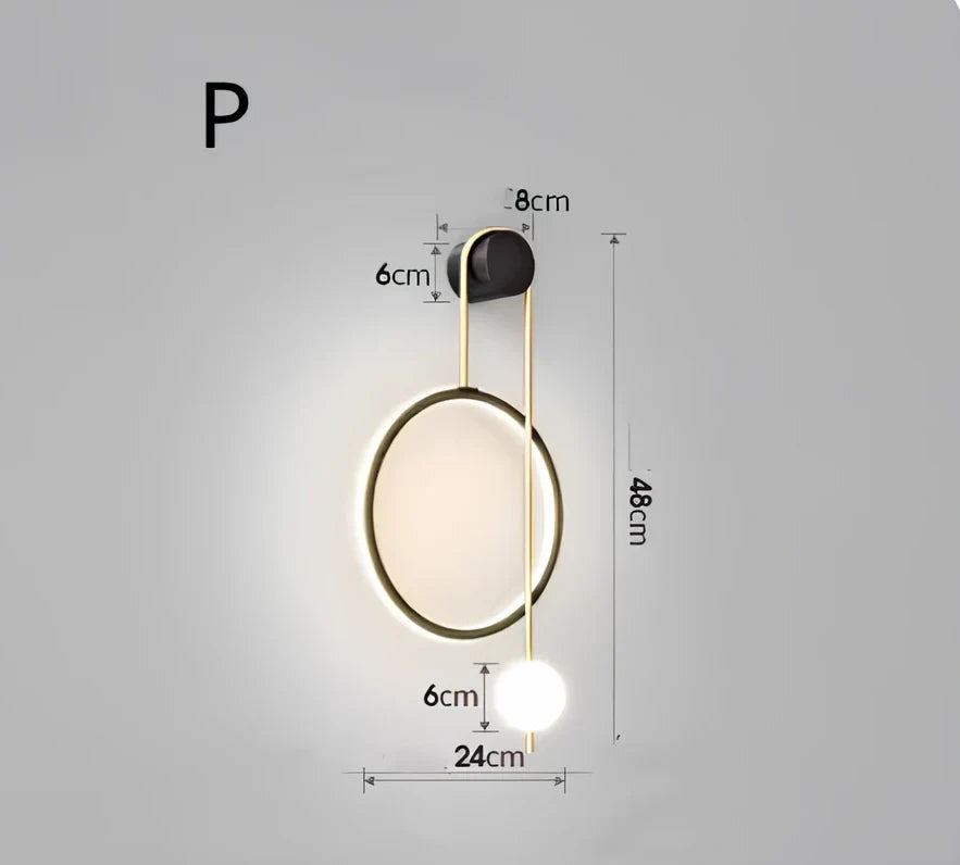 Nordic wall lamp with black gold finish and LED lighting, mounted beside bed with dimming controls