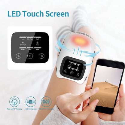White rechargeable electric knee massager with heating and infrared laser therapy