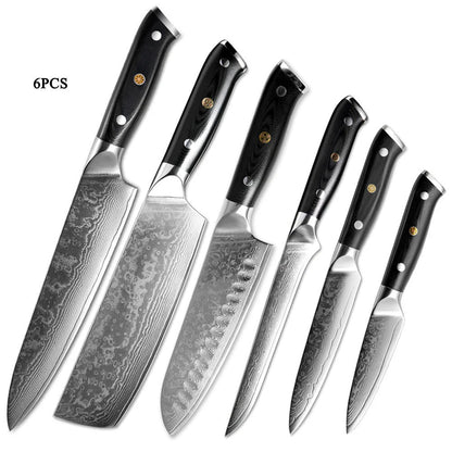 Japanese Damascus steel kitchen knife set with G10 handle, 67-layer blade