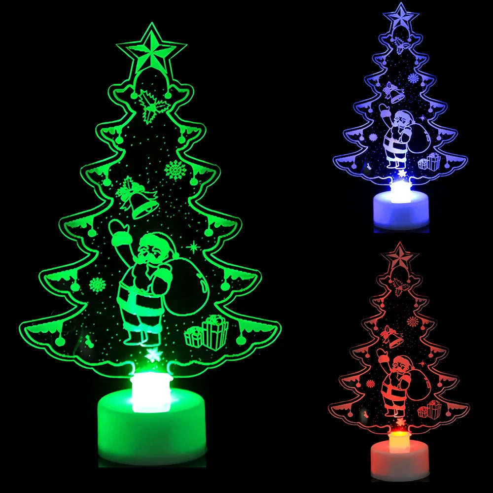 15x8.8cm acrylic Christmas tree ornament glowing with automatic colour-changing lights in Santa Claus design