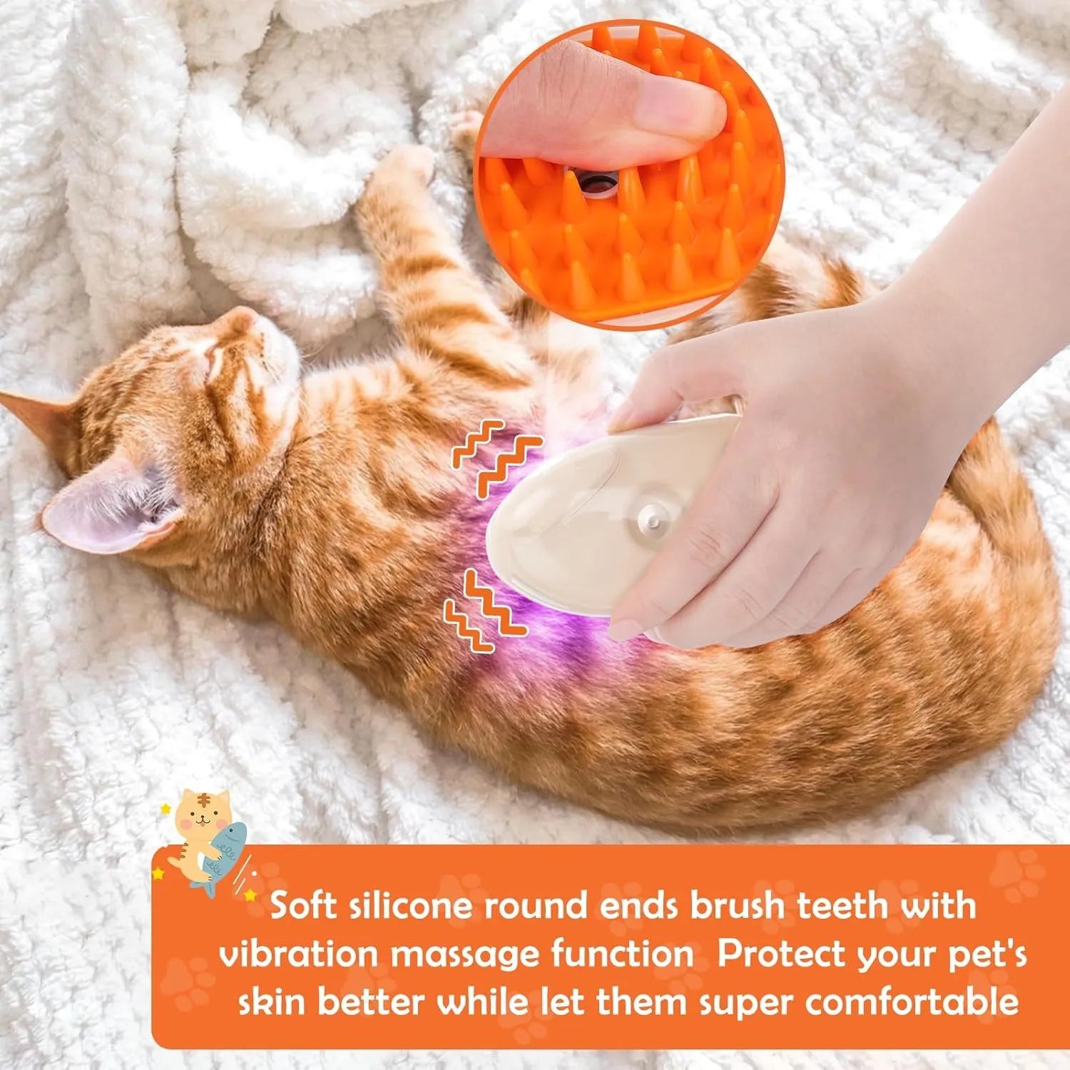 Yellow cat steam brush with silicone teeth, water spray, and ringworm detector lamp for pet grooming