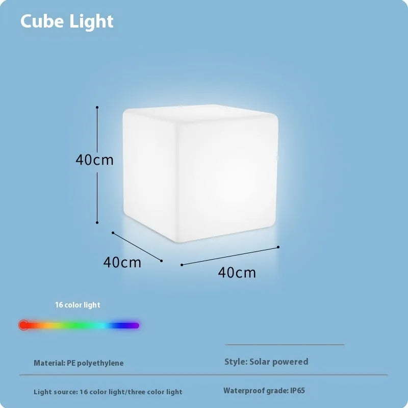 LED stool square cube light with modern design, IP65 waterproof rating, and options for rechargeable or solar power in various sizes