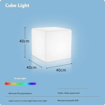 LED stool square cube light with modern design, IP65 waterproof rating, and options for rechargeable or solar power in various sizes