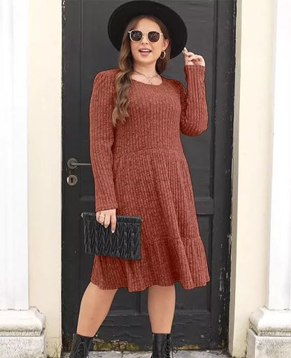 Solid color round neck knitted dress sweater in various colors and sizes