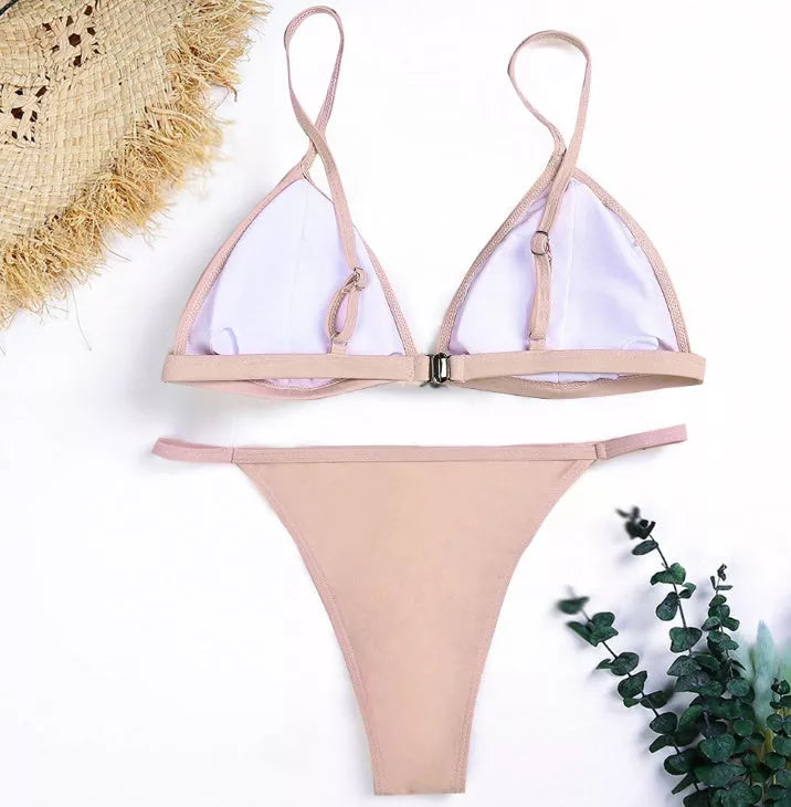 Women's pink diamond bikini set with push-up design and Brazilian low-waist cut