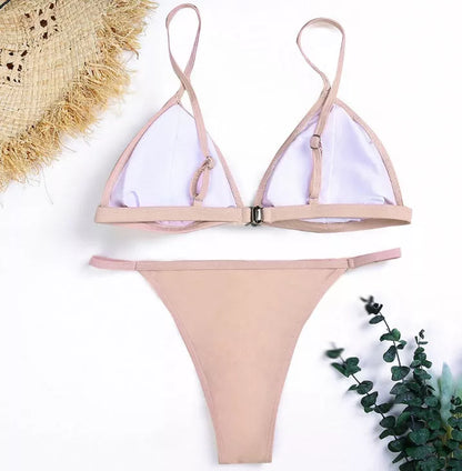 Women's pink diamond bikini set with push-up design and Brazilian low-waist cut