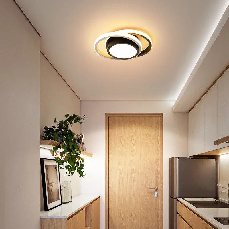 Modern Nordic-style aluminium ceiling light shown in round and square shade options.