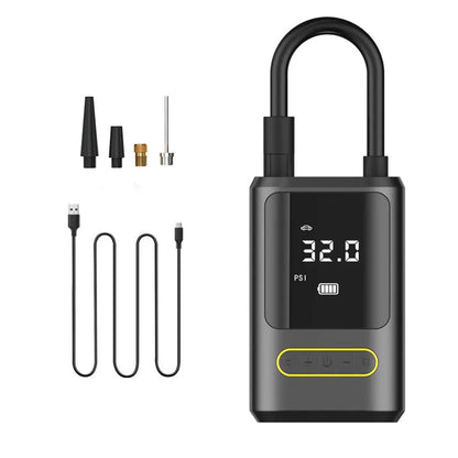Handheld wireless digital display air pump with LED light showing pressure reading