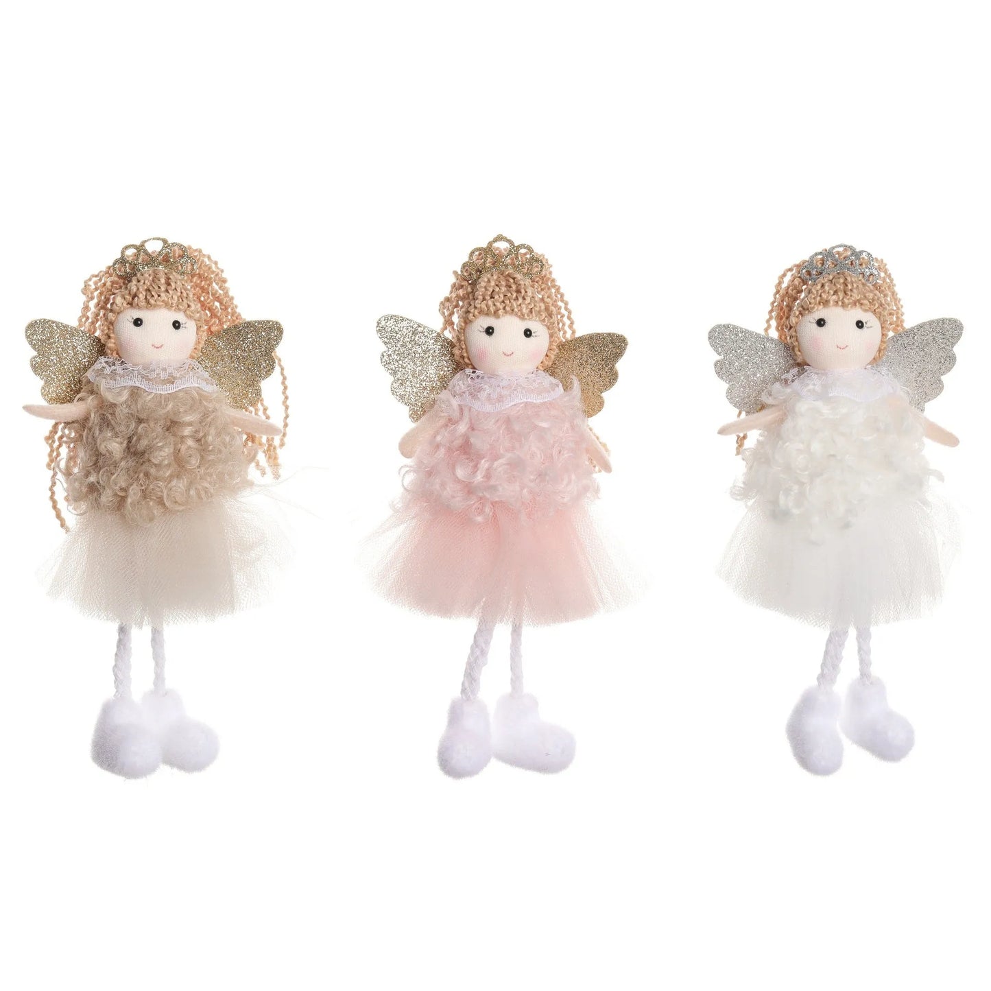 Cloth Christmas angel hair pendant attached to girl's high ponytail in white, pink, or khaki colour options
