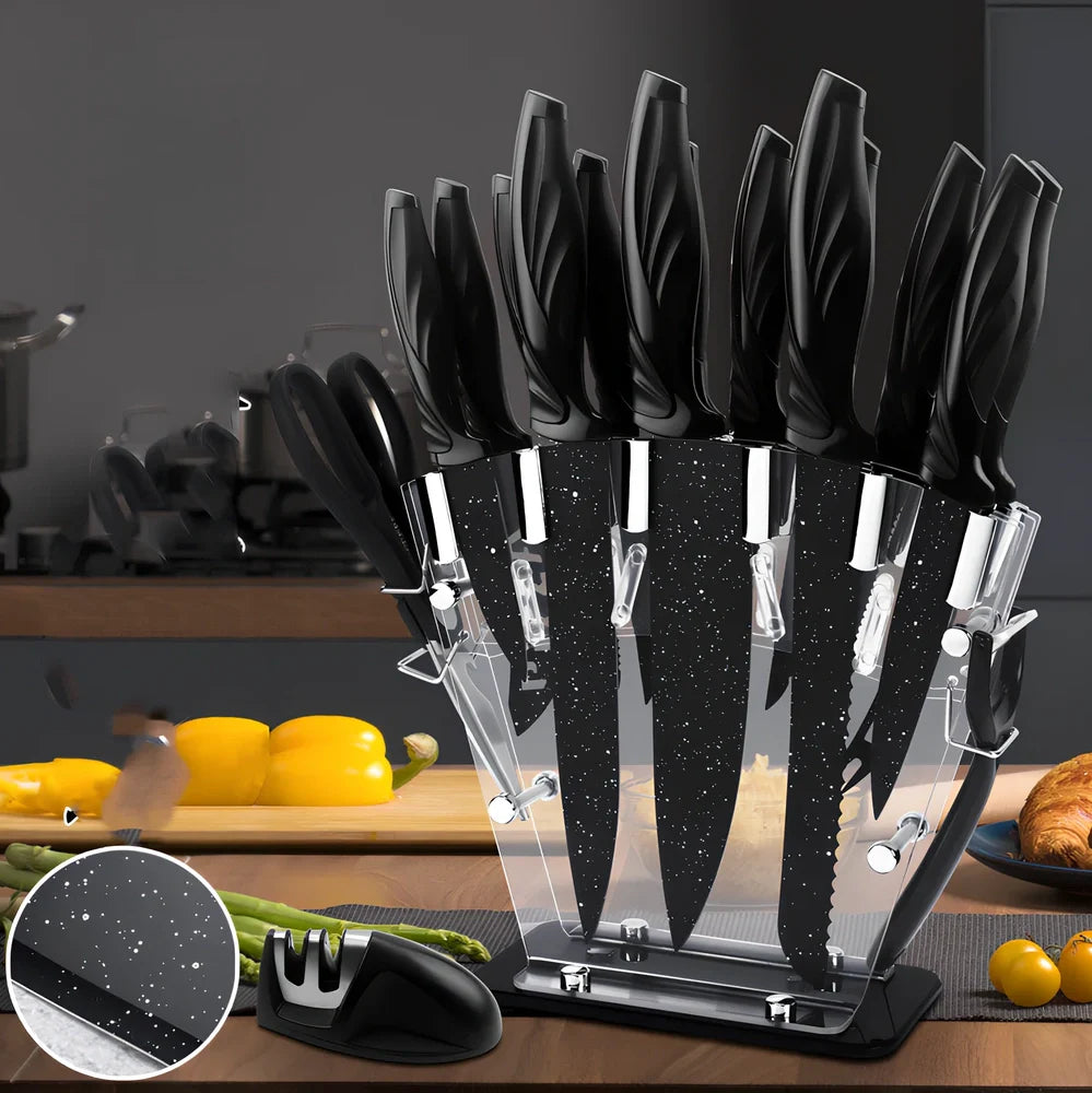 17-piece stainless steel kitchen knife set with Maifanshi coating and 20cm blades