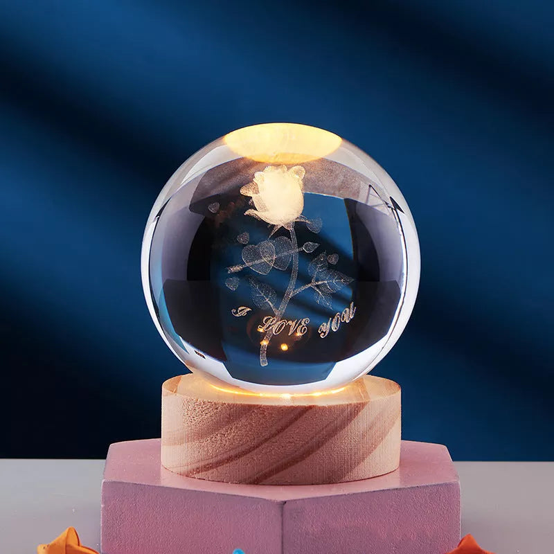 Crystal Ball Night Light with 3D Carved Solar System Design