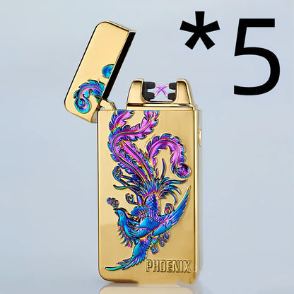 USB charging windproof lighter with ice pattern designs and metal body measuring 73.5mm