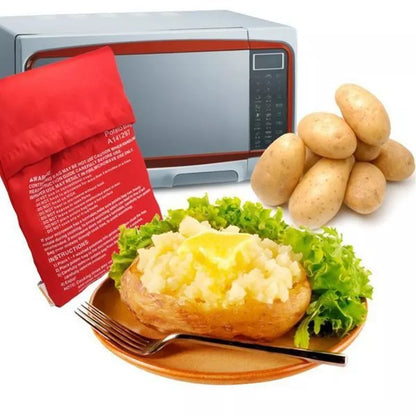 Red washable microwave cooker bag for quick potato cooking, 26.5 x 19.5 cm