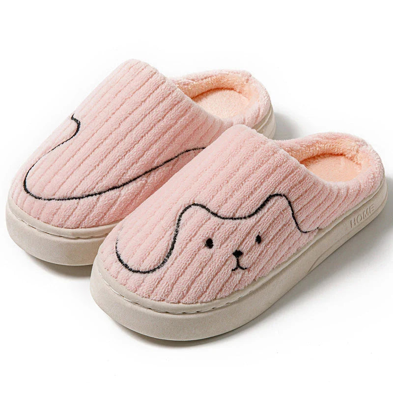 Cozy cat-themed indoor slippers with plush upper, rubber non-slip sole, and vibrant color options