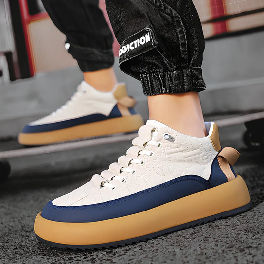 Men's elastic band casual shoes with thick sole in black and orange colour combination