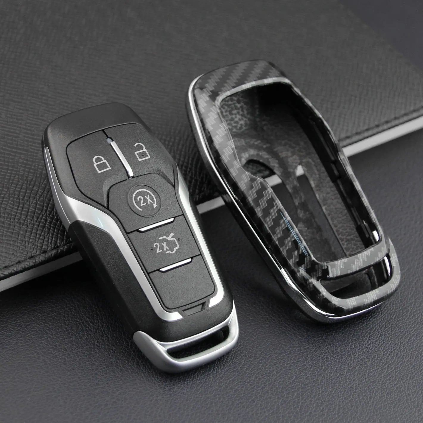 Plastic remote control protective shell for car keys in two colour options.