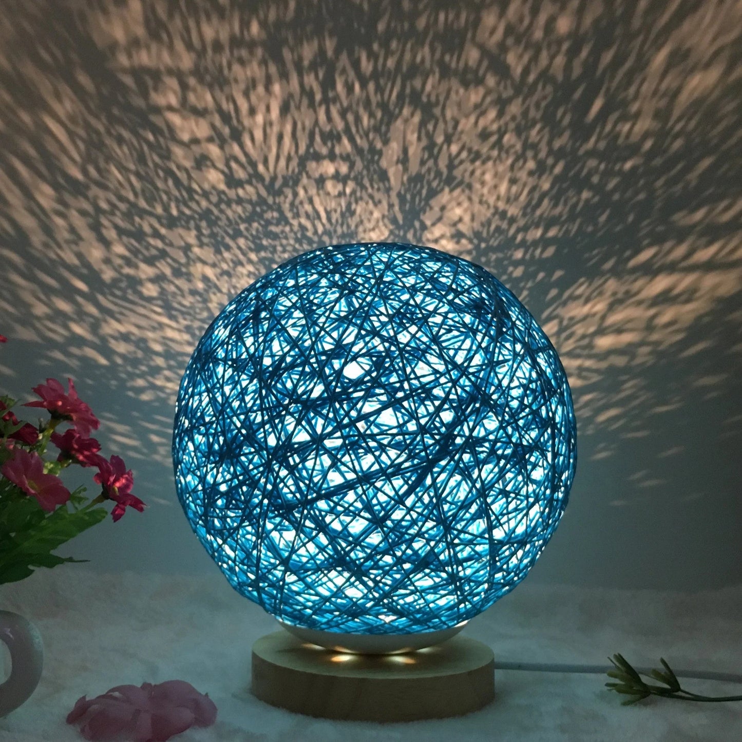 LED rattan table lamp with USB power and remote control in various colors