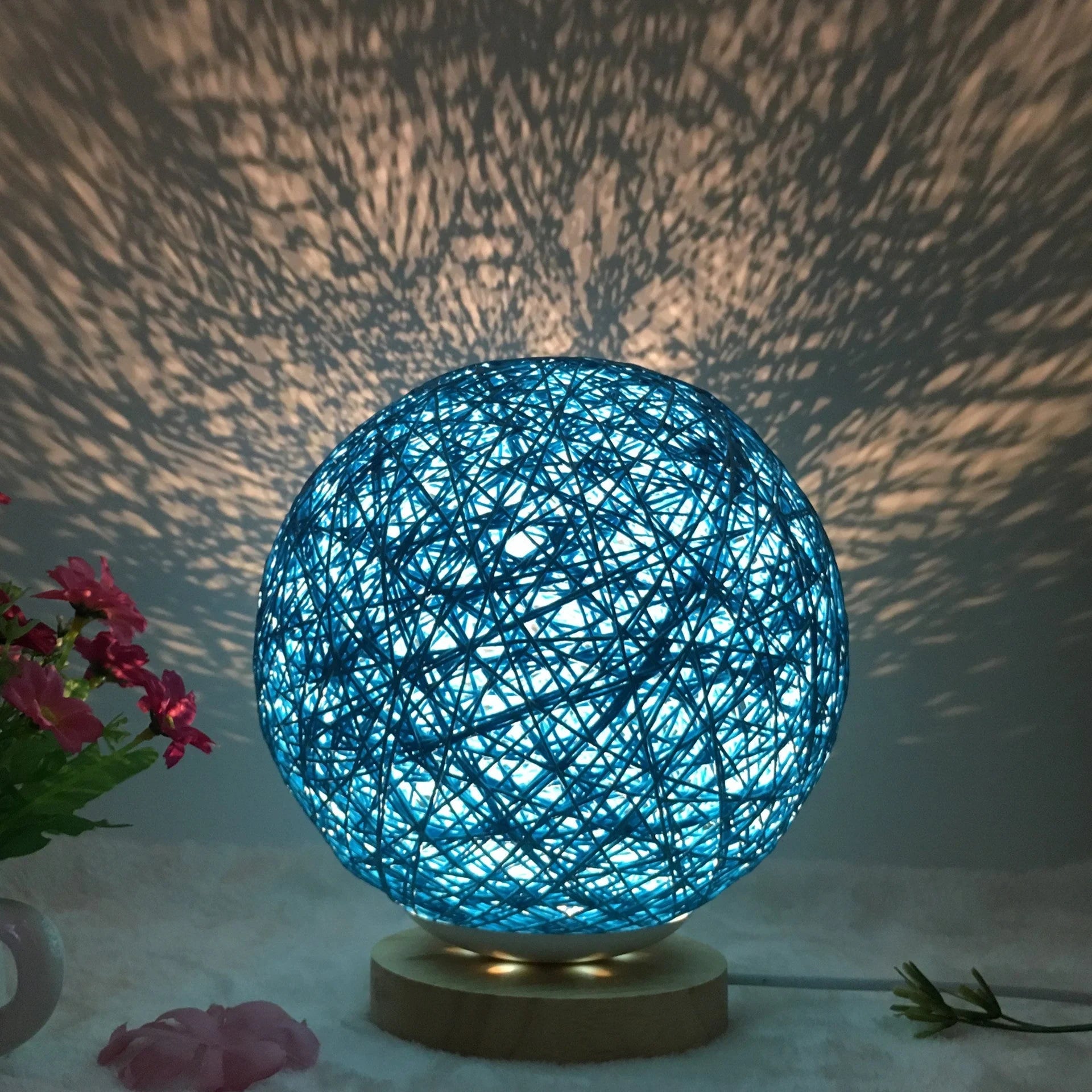 LED rattan table lamp with USB power and remote control in various colors