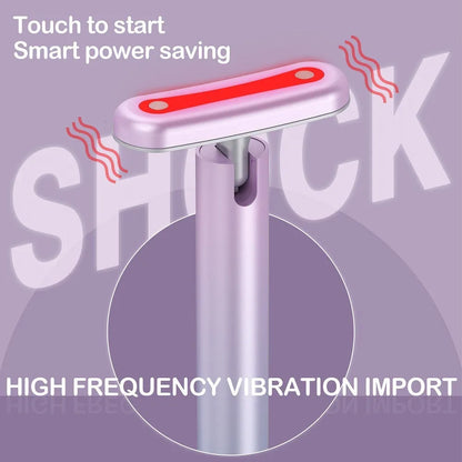Wand face and neck massager with rotatable 90 degree head, EMS micro-current, vibration and LED red light