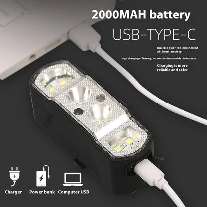 Black bicycle headlight with rechargeable battery showing 350 lumen XPG-LED lighting