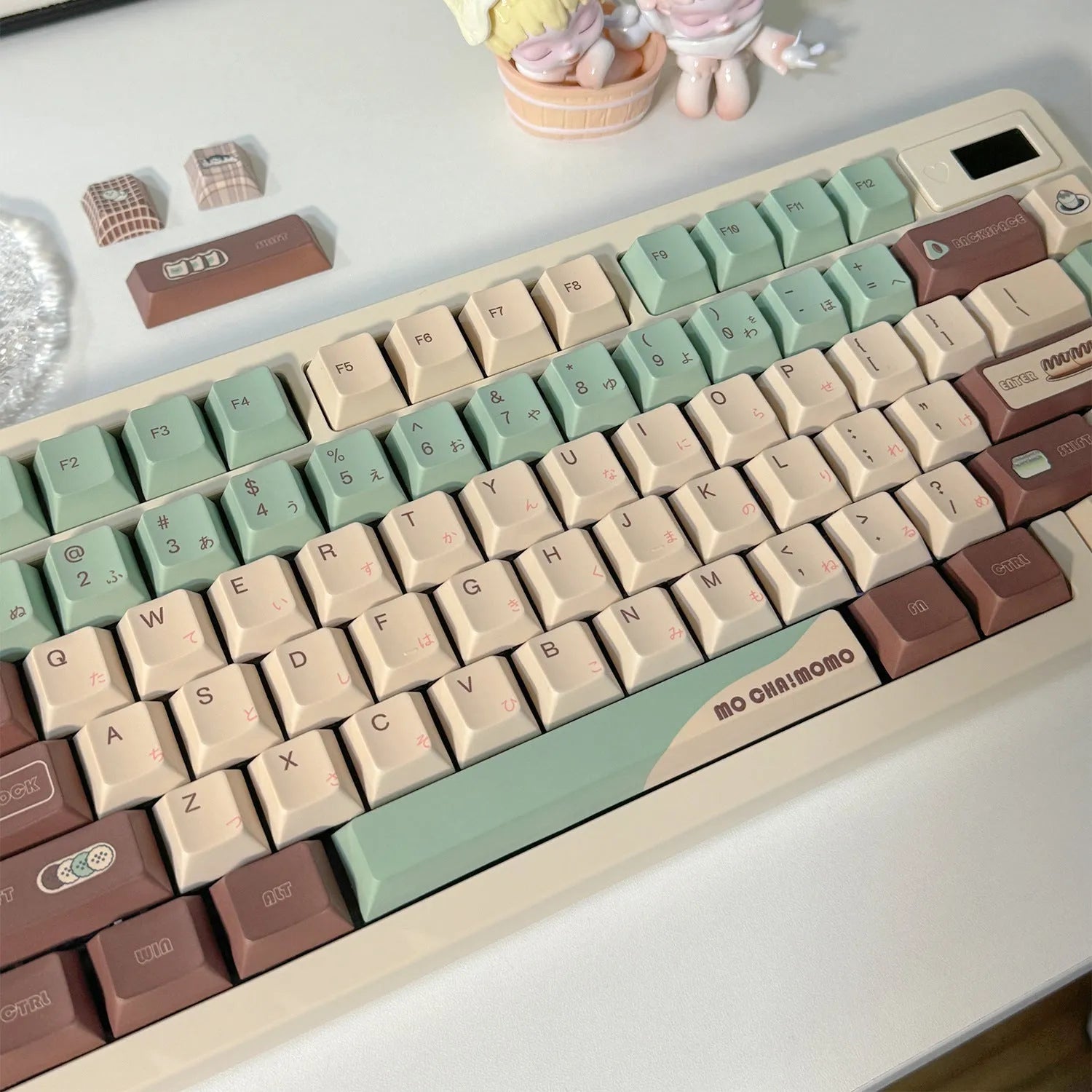 Craft Key CAP mechanical keyboard keycaps in matcha theme with five-sided sublimation printing, key puller, and blister carton.