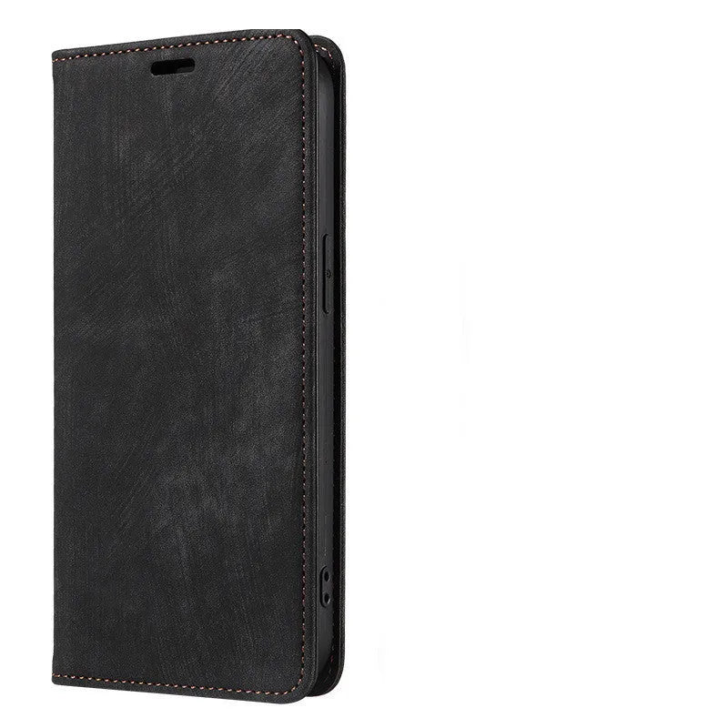 Magnetic flip phone case cover in seven colours for iPhone models with TPU and leather construction