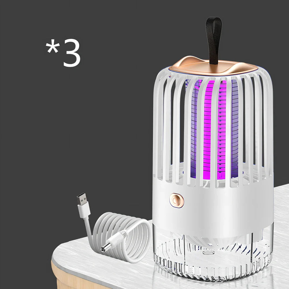 White mosquito killer lamp with protective electric grid and USB power cable