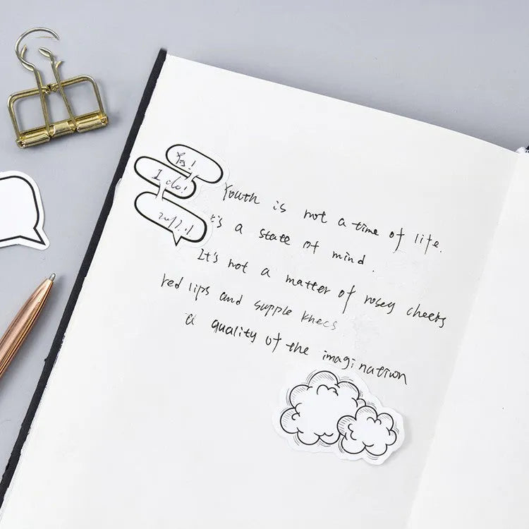 Momo Original boxed sticker set with 45 black and white bubble designs for journal decoration