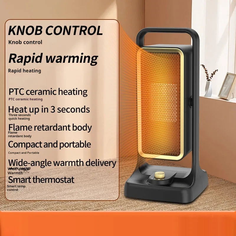 Black PTC ceramic desktop air heater with adjustable power control and compact design for rooms up to 20 square metres