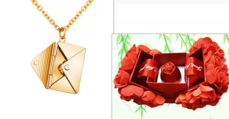 Stylish titanium steel envelope necklace with a discreet compartment for storing personal keepsakes