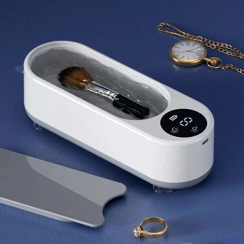 Portable ultrasonic glasses cleaner with display for automatic cleaning