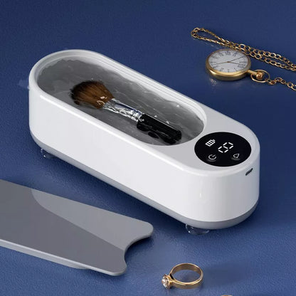 Portable ultrasonic glasses cleaner with display for automatic cleaning