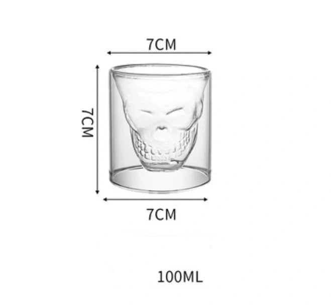 Double-layer skull design red glass whiskey glass for home bar